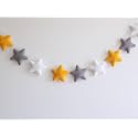 Velvet Fabric Star Bunting for Kids Room and Nursery Decoration - 12 Stars, Yellow Grey, 99 CM - Party Garland