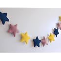 Velvet Fabric Star Bunting for Kids Room and Nursery - Wall Decoration Garland in Blue, Yellow, Purple (Pack of 1, 12 Stars, 99 CM)