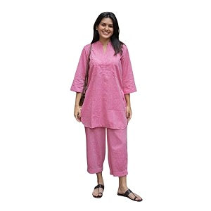 PEACH PIPER Womens Cotton Co-ord Set