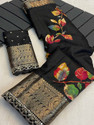 Peachmode Printed Bollywood Silk Blend Saree Black