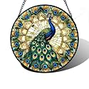 Peacock in Feather Halo Stained Glass Window Hanging Suncatcher Gifts 6.3"