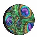 Peacock Feathers Spare Tire Cover for RV Trailer Animal Beautiful Colorful Digital Paint Shiny Green Purple Wheel Protectors Weatherproof Polyester Tire Case for All Cars SUV Camper Travel 15 inch