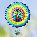Peacock Hanging Wind Spinners,12 Inch 3D Garden Spinner Kinetic Art Garden Decorations，Stainless Steel Reflective Wind Spinners for Yard