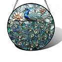 Peacock and Lotus Stained Glass Window Hanging Suncatcher Gifts Decor 6.3"