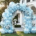 Pearl Blue Balloons Double Stuffed Pastel Light Blue Balloon Arch Kit With Long Balloons for Baby Shower Birthday Bridal Wedding Under The Sea Party Decorations