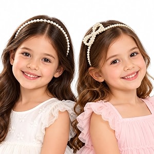 pearl hairband for girls pack of 2 plain pearl hair band and bow hairband elegant hair accessories for kids toddlers 2 years girls teenagers  gogopogo
