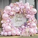 Pearl Pink Balloons Double Stuffed Light Pastel Baby Pink Balloon Arch Kit With Long Balloons for Baby Shower Princess Wedding Bachelorette Party Decorations