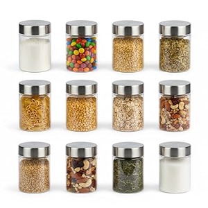 pearlpet plus range plastic storage jars amp containers for kitchen stackable air tight steel cap jar set of 12 food grade boxes for kitchen storage  bpa-free 12 pieces of 300 mltransparent