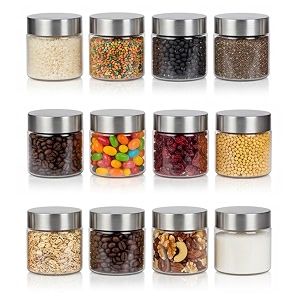 pearlpet plus range plastic storage jars amp containers for kitchen stackable air tight steel cap jar set of 12 food grade boxes for kitchen storage  bpa-free 12 pieces of 200 mltransparent