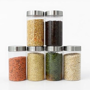 pearlpet plus range plastic storage jars amp containers for kitchen stackable air tight steel cap jar set of 6 food grade boxes for kitchen storage  bpa-free  6 pieces of 1700 mltransparent