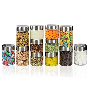 pearlpet plus range plastic storage jars amp containers for kitchen storage stackable air tight steel cap jar set of 12 food grade boxes bpa-free 200 ml300ml - 6 pieces eachtransparent