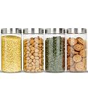 PEARLPET Plus Range Plastic Storage Jars &amp; Containers For Kitchen |Stackable | Air Tight |Steel Cap Jar Set Of 4 Food Grade Boxes For Kitchen storage | Bpa-Free |4 pieces of 1700 Ml,Transparent
