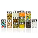 PEARLPET Plus Range Plastic Storage Jars &amp; Containers For Kitchen Storage |Stackable |Air Tight| Steel Cap Jar Set Of 12 Food Grade Boxes |Bpa-Free |200 ml,300ml - 6 pieces each,Transparent