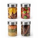 PEARLPET Plus Range Plastic Storage Jars &amp; Containers For Kitchen |Stackable |Air Tight| Steel Cap Jar Set Of 4 Food Grade Boxes For Kitchen storage | Bpa-Free |4 pieces of 750 Ml,Transparent