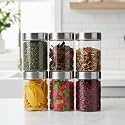 PEARLPET Plus Range Plastic Storage Jars &amp; Containers For Kitchen |Stackable |Air Tight| Steel Cap Jar Set Of 6 Food Grade Boxes For Kitchen storage | Bpa-Free |6 pieces of 750 Ml,Transparent