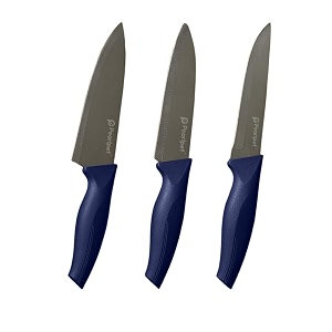 pearlpet premium kitchen knife set of 3 vegetable regular and large chef knives  stainless steel knife for kitchen use  sharp  durable  kitchen knives chaku dark blue