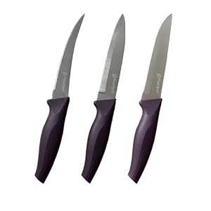 pearlpet premium kitchen knife set of 3 tomato utility vegetable knives  stainless steel knife for kitchen use  sharp  durable  kitchen knives chaku purple