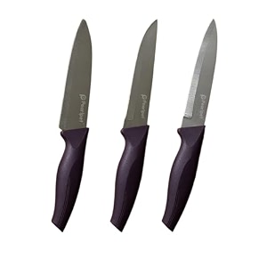 pearlpet premium kitchen knife set of 3 utility vegetable regular chef knives  stainless steel knife for kitchen use  sharp  durable  kitchen knives chaku purple