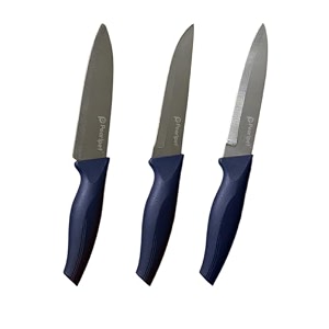pearlpet premium kitchen knife set of 3 utility vegetable regular chef knives  stainless steel knife for kitchen use  sharp  durable  kitchen knives chaku dark blue