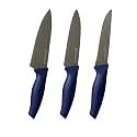 PEARLPET Premium Kitchen Knife Set of 3 (Vegetable, Regular and Large Chef Knives) | Stainless Steel Knife for Kitchen Use | Sharp | Durable | Kitchen Knives (Chaku), Dark Blue