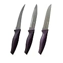 PEARLPET Premium Kitchen Knife Set of 3 (Tomato, Utility, Vegetable Knives) | Stainless Steel Knife for Kitchen Use | Sharp | Durable | Kitchen Knives (Chaku), Purple