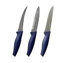 PEARLPET Premium Kitchen Knife Set of 3 (Tomato, Utility, Vegetable Knives) | Stainless Steel Knife for Kitchen Use | Sharp | Durable | Kitchen Knives (Chaku), Dark Blue