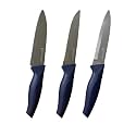PEARLPET Premium Kitchen Knife Set of 3 (Utility, Vegetable, Regular Chef Knives) | Stainless Steel Knife for Kitchen Use | Sharp | Durable | Kitchen Knives (Chaku), Dark Blue