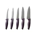 PEARLPET Premium Kitchen Knife Set of 5 (Tomato, Utility, Vegetable, Regular and Large Chef Knives) | Stainless Steel Knife for Kitchen Use | Sharp | Durable | Kitchen Knives (Chaku), Purple
