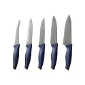 PEARLPET Premium Kitchen Knife Set of 5 (Tomato, Utility, Vegetable, Regular and Large Chef Knives) | Stainless Steel Knife for Kitchen Use | Sharp | Durable | Kitchen Knives (Chaku), Dark Blue