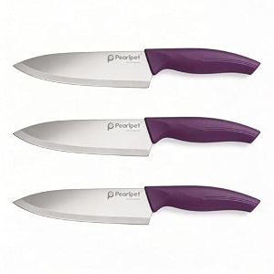 pearlpet premium kitchen large chef knife stainless steel knife for kitchen use  sharp  durable  kitchen knives chaku 3pcs purple