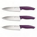 PEARLPET Premium Kitchen Large Chef Knife |Stainless Steel Knife for Kitchen Use | Sharp | Durable | Kitchen Knives (Chaku), 3pcs (Purple)