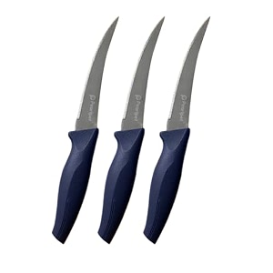 pearlpet premium kitchen tomato knife stainless steel knife for kitchen use  sharp  durable  kitchen knives chaku 3pcs dark blue