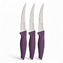 PEARLPET Premium Kitchen Tomato Knife |Stainless Steel Knife for Kitchen Use | Sharp | Durable | Kitchen Knives (Chaku), 3pcs (Purple)