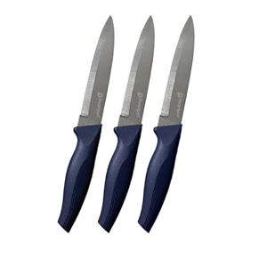 pearlpet premium kitchen utility knife stainless steel knife for kitchen use  sharp  durable  kitchen knives chaku 3pcs dark blue