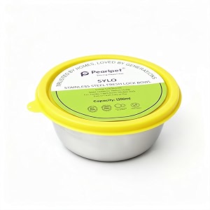 pearlpet sylo stainless steel bowl 1300 ml  airtight food container with bpa-free lid  rust-proof amp durable storage bowl for kitchen meal prep amp serving yellow