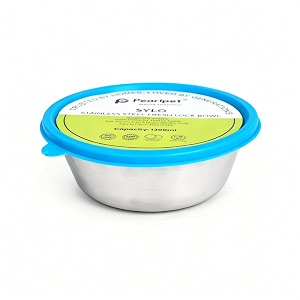 pearlpet sylo stainless steel bowl 1300 ml  airtight food container with bpa-free lid  rust-proof amp durable storage bowl for kitchen meal prep amp serving blue