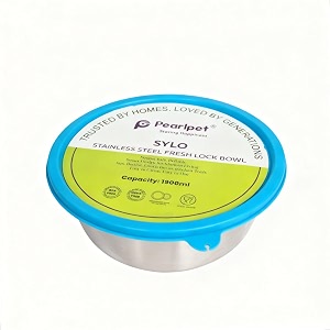 pearlpet sylo stainless steel bowl 1900 ml  large airtight food storage container  bpa-free lid  rust-proof durable amp multi-purpose bowl for kitchen amp travel blue