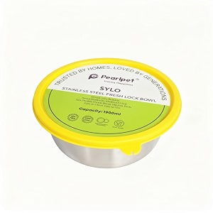 pearlpet sylo stainless steel bowl 1900 ml  large airtight food storage container  bpa-free lid  rust-proof durable amp multi-purpose bowl for kitchen amp travel yellow
