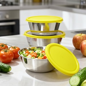 pearlpet sylo stainless steel bowl set of 3 900 ml 1300 ml 1900 ml airtight amp bpa-free lids containers rust-proof amp stackable steel bowls for kitchen amp travel yellow