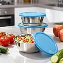 PEARLPET Sylo Stainless Steel Bowl Set of 3 (900 ml, 1300 ml, 1900 ml) |Airtight &amp; BPA-Free Lids Containers |Rust-Proof &amp; Stackable Steel Bowls for Kitchen &amp; Travel (Blue)