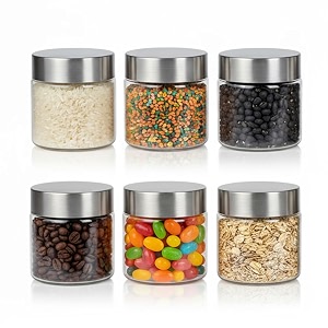 pearlpet plus range plastic storage containers for kitchen airtight  steel cap jar set of 6 food grade boxes for storing  bpa - free stackable  200 ml transparent