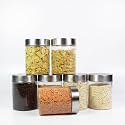 PEARLPET Plus Range Plastic Storage Jars &amp; Containers For Kitchen |Stackable |Air Tight| Steel Cap Jar Set Of 6 Food Grade Boxes For Kitchen storage | Bpa-Free |6 pieces of 1000 Ml,Transparent