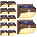 Peasur 12 Packs Solar Outdoor Lights Motion Sensor Solar Security Light Waterproof with 3 Lighting Modes Solar Powered Wall Lights Outside for Garden Fence Yard, Brown Warm