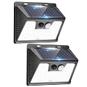 Peasur 2 Pack Solar Lights Outdoor Motion Sensor, 140 LED Solar Powered Fence Wall Light Waterproof, 3 Modes Solar Security Lighting for Outside Yard Deck Garden Stair Step