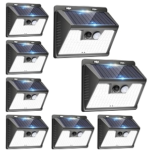 peasur 8pack solar outdoor fence lights 140 led 500 lumen black plastic waterproof modern style motion sensor solar powered