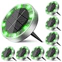 Peasur Mini Solar Ground Lights Outdoor, 8 Pack Flat Solar Powered Disc Lights, IP68 Waterproof, Anti-Rust, Landscape Lighting for Pathway Garden Yard Lawn Walkway Landscape Driveway, Green