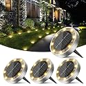 Peasur Mini Solar Ground Lights Outdoor, 4 Pack Flat Solar Powered Disc Lights, IP68 Waterproof, Anti-Rust, Landscape Lighting for Pathway Garden Yard Lawn Walkway Landscape Driveway, Warm White