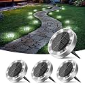 Peasur Mini Solar Ground Lights Outdoor, 4 Pack Flat Solar Powered Disc Lights, IP68 Waterproof, Anti-Rust, Landscape Lighting for Pathway Garden Yard Lawn Walkway Landscape Driveway, Cool White