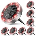 Peasur Mini Solar Ground Lights Outdoor, 8 Pack Flat Solar Powered Disc Lights, IP68 Waterproof, Anti-Rust, Landscape Lighting for Pathway Garden Yard Lawn Walkway Landscape Driveway, Red