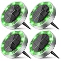Peasur Mini Solar Ground Lights Outdoor, 4 Pack Flat Solar Powered Disc Lights, IP68 Waterproof, Anti-Rust, Landscape Lighting for Pathway Garden Yard Lawn Walkway Landscape Driveway, Green
